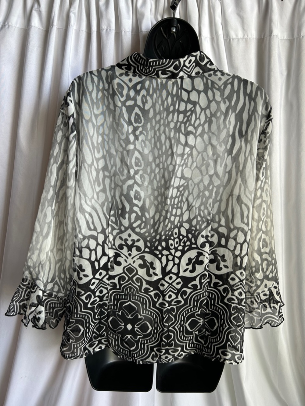 NICOLA Black & White Printed Button-Up All Sheer Blouse - Picture 3 of 11